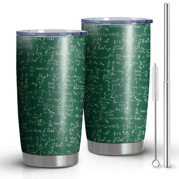 20oz Tumblers Math Equations Math Notes Green Pattern Stainless Steel Vacuum Insulated Double Wall Travel Tumbler Cups Mug with Lid and Straw,Cleaning Brush for Cold & Hot Drinks
