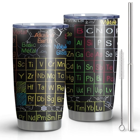 20oz Tumblers Math Equations Periodic Table Black Pattern Stainless Steel Vacuum Insulated Double Wall Travel Tumbler Cups Mug with Lid and Straw,Cleaning Brush for Cold & Hot Drinks