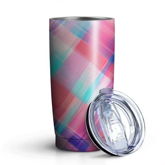 20oz Tumblers Multi Color Plaid Checkered Pattern Stainless Steel Vacuum Insulated Double Wall Travel Tumbler Cups Mug with Lid and Straw,Cleaning Brush for Cold & Hot Drinks