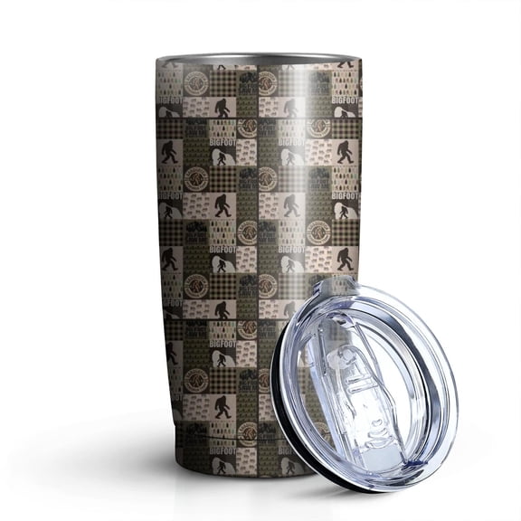 20oz Tumblers Multicolor Bigfoot and Checkerboard Pattern Stainless Steel Vacuum Insulated Double Wall Travel Tumbler Cups Mug with Lid and Straw,Cleaning Brush for Cold & Hot Drinks