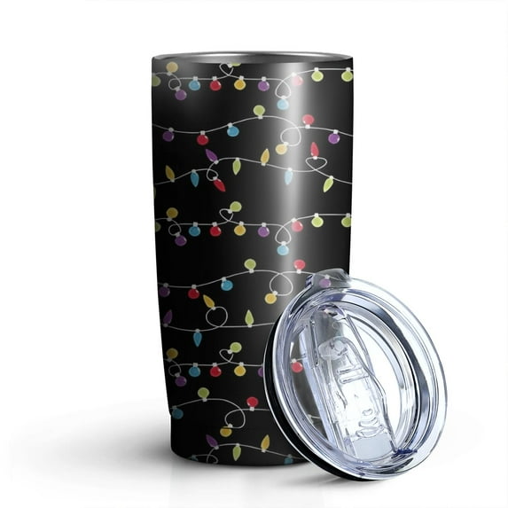 20oz Tumblers Multicolor Christmas Light Pattern Stainless Steel Vacuum Insulated Double Wall Travel Tumbler Cups Mug with Lid and Straw,Cleaning Brush for Cold & Hot Drinks