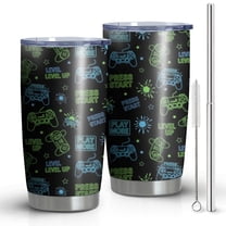 20oz Tumblers Neon Games Element Black Pattern Stainless Steel Vacuum Insulated Double Wall Travel Tumbler Cups Mug with Lid and Straw,Cleaning Brush for Cold & Hot Drinks