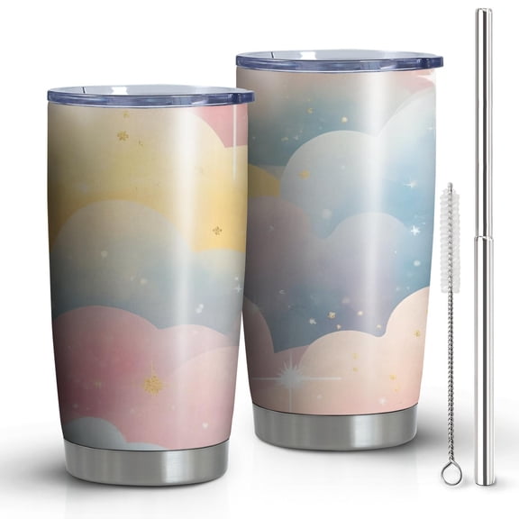20oz Tumblers Pastel Cloud Starry Sky Stainless Steel Vacuum Insulated Double Wall Travel Tumbler Cups Mug with Lid and Straw,Cleaning Brush for Cold & Hot Drinks