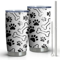 20oz Tumblers Pet Paw Print and Bone Stainless Steel Vacuum Insulated Double Wall Travel Tumbler Cups Mug with Lid and Straw,Cleaning Brush for Cold & Hot Drinks