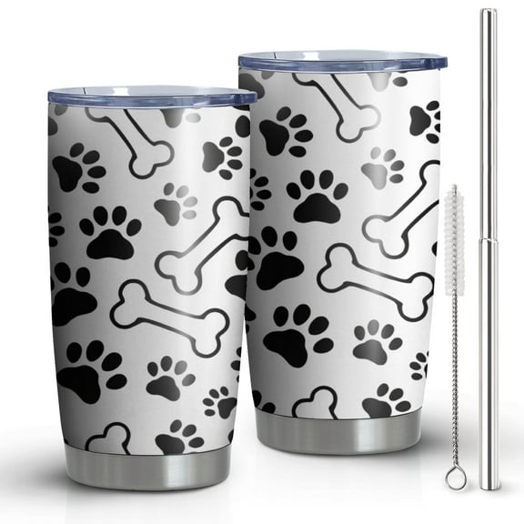 20oz Tumblers Pet Paw Print and Bone Stainless Steel Vacuum Insulated Double Wall Travel Tumbler Cups Mug with Lid and Straw,Cleaning Brush for Cold & Hot Drinks