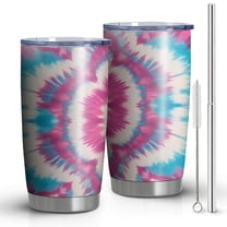 20oz Tumblers Pink Blue Tie Dye Mandala Stainless Steel Vacuum Insulated Double Wall Travel Tumbler Cups Mug with Lid and Straw,Cleaning Brush for Cold & Hot Drinks
