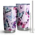thumbnail image 1 of 20oz Tumblers Pink Butterfly Pattern Stainless Steel Vacuum Insulated Double Wall Travel Tumbler Cups Mug with Lid and Straw,Cleaning Brush for Cold & Hot Drinks, 1 of 1