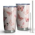 thumbnail image 1 of 20oz Tumblers Pink Butterfly Pink Wings Pattern Stainless Steel Vacuum Insulated Double Wall Travel Tumbler Cups Mug with Lid and Straw,Cleaning Brush for Cold & Hot Drinks, 1 of 1