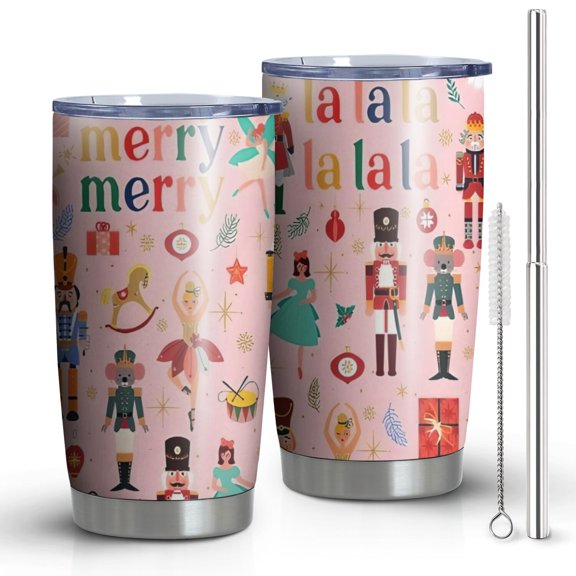 20oz Tumblers Pink Christmas Nutcracker Pattern Stainless Steel Vacuum Insulated Double Wall Travel Tumbler Cups Mug with Lid and Straw,Cleaning Brush for Cold & Hot Drinks