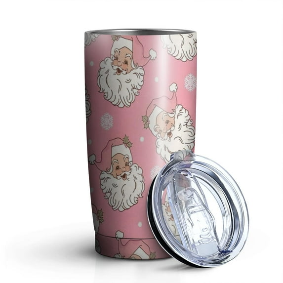 20oz Tumblers Pink Christmas Santa Pattern Stainless Steel Vacuum Insulated Double Wall Travel Tumbler Cups Mug with Lid and Straw,Cleaning Brush for Cold & Hot Drinks