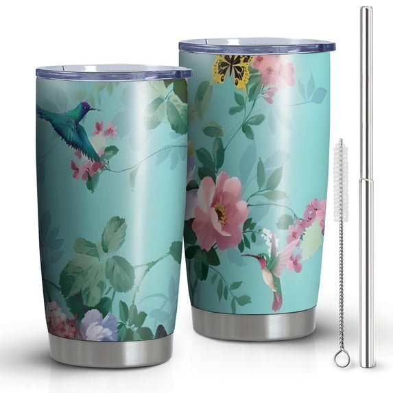 20oz Tumblers Pioneer Flower Floral Print Pattern Stainless Steel Vacuum Insulated Double Wall Travel Tumbler Cups Mug with Lid and Straw,Cleaning Brush for Cold & Hot Drinks