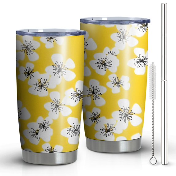 20oz Tumblers Pioneer Flower Floral Print Pattern Stainless Steel Vacuum Insulated Double Wall Travel Tumbler Cups Mug with Lid and Straw,Cleaning Brush for Cold & Hot Drinks