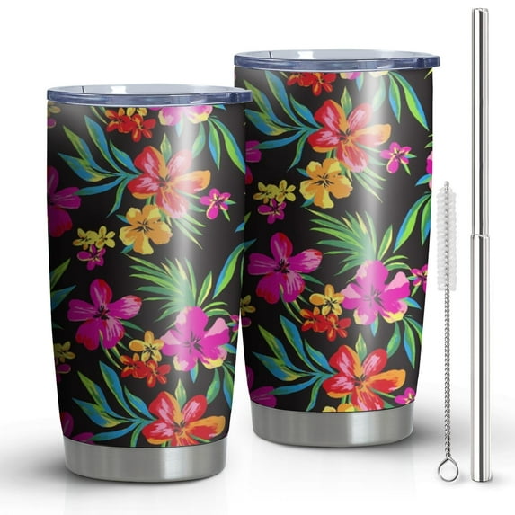 20oz Tumblers Pioneer Flower Floral Print Pattern Stainless Steel Vacuum Insulated Double Wall Travel Tumbler Cups Mug with Lid and Straw,Cleaning Brush for Cold & Hot Drinks