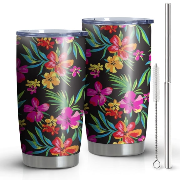 20oz Tumblers Pioneer Flower Floral Print Pattern Stainless Steel Vacuum Insulated Double Wall Travel Tumbler Cups Mug with Lid and Straw,Cleaning Brush for Cold & Hot Drinks