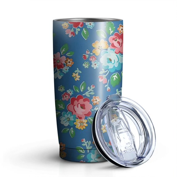 20oz Tumblers Pioneer Flower Floral Print Pattern Stainless Steel Vacuum Insulated Double Wall Travel Tumbler Cups Mug with Lid and Straw,Cleaning Brush for Cold & Hot Drinks