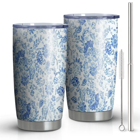 20oz Tumblers Pioneer Flower Floral Print Pattern Stainless Steel Vacuum Insulated Double Wall Travel Tumbler Cups Mug with Lid and Straw,Cleaning Brush for Cold & Hot Drinks