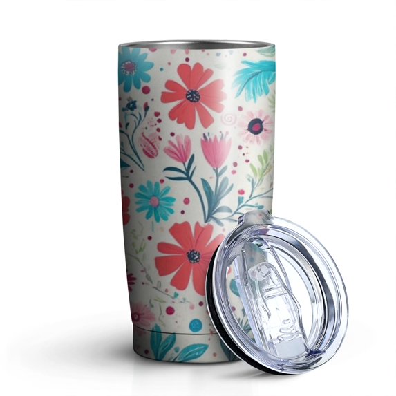20oz Tumblers Pioneer Flower Floral Print Pattern Stainless Steel Vacuum Insulated Double Wall Travel Tumbler Cups Mug with Lid and Straw,Cleaning Brush for Cold & Hot Drinks