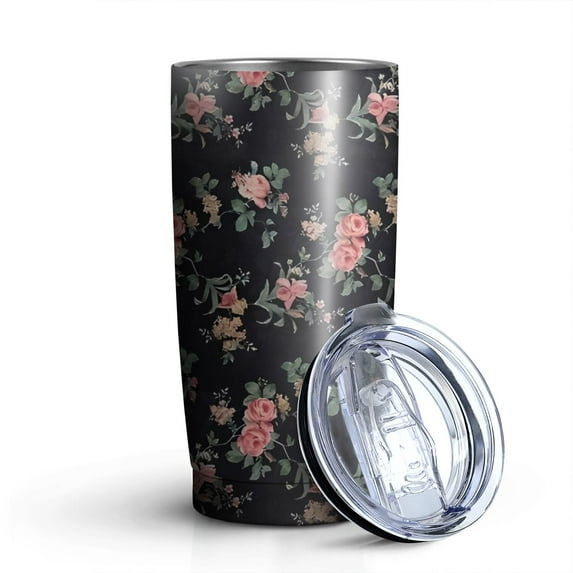 20oz Tumblers Pioneer Flower Floral Print Pattern Stainless Steel Vacuum Insulated Double Wall Travel Tumbler Cups Mug with Lid and Straw,Cleaning Brush for Cold & Hot Drinks
