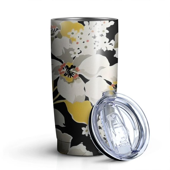 20oz Tumblers Pioneer Flower Floral Print Pattern Stainless Steel Vacuum Insulated Double Wall Travel Tumbler Cups Mug with Lid and Straw,Cleaning Brush for Cold & Hot Drinks