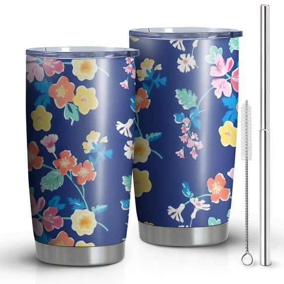 20oz Tumblers Pioneer Flower Floral Print Pattern Stainless Steel Vacuum Insulated Double Wall Travel Tumbler Cups Mug with Lid and Straw,Cleaning Brush for Cold & Hot Drinks