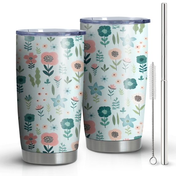 20oz Tumblers Pioneer Flower Floral Print Pattern Stainless Steel Vacuum Insulated Double Wall Travel Tumbler Cups Mug with Lid and Straw,Cleaning Brush for Cold & Hot Drinks