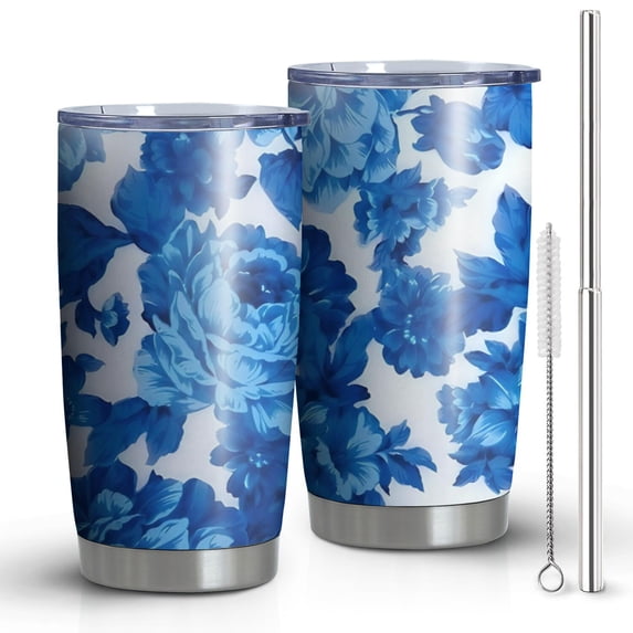 20oz Tumblers Pioneer Flower Floral Print Pattern Stainless Steel Vacuum Insulated Double Wall Travel Tumbler Cups Mug with Lid and Straw,Cleaning Brush for Cold & Hot Drinks