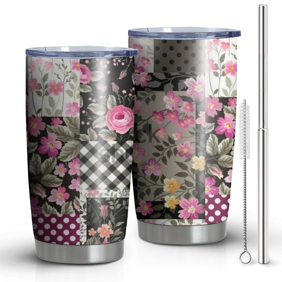 20oz Tumblers Pioneer Flower Floral Print Pattern Stainless Steel Vacuum Insulated Double Wall Travel Tumbler Cups Mug with Lid and Straw,Cleaning Brush for Cold & Hot Drinks