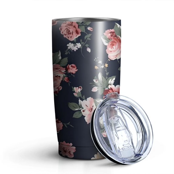 20oz Tumblers Pioneer Flower Floral Print Pattern Stainless Steel Vacuum Insulated Double Wall Travel Tumbler Cups Mug with Lid and Straw,Cleaning Brush for Cold & Hot Drinks