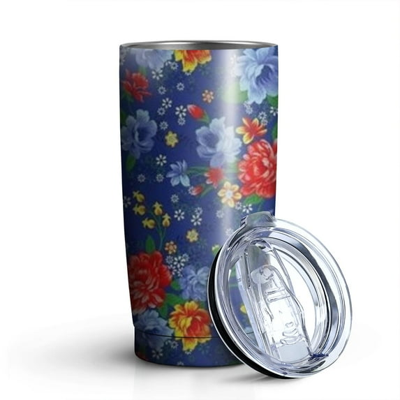 20oz Tumblers Pioneer Flower Floral Print Pattern Stainless Steel Vacuum Insulated Double Wall Travel Tumbler Cups Mug with Lid and Straw,Cleaning Brush for Cold & Hot Drinks