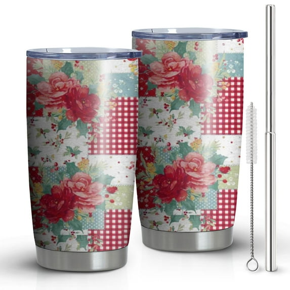 20oz Tumblers Pioneer Flower Floral Print Pattern Stainless Steel Vacuum Insulated Double Wall Travel Tumbler Cups Mug with Lid and Straw,Cleaning Brush for Cold & Hot Drinks