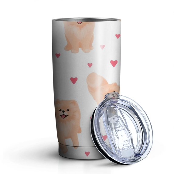 20oz Tumblers Pomeranian Dogs with Hearts Stainless Steel Vacuum Insulated Double Wall Travel Tumbler Cups Mug with Lid and Straw,Cleaning Brush for Cold & Hot Drinks