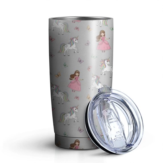 20oz Tumblers Princess Unicorn Butterfly Pattern Stainless Steel Vacuum Insulated Double Wall Travel Tumbler Cups Mug with Lid and Straw,Cleaning Brush for Cold & Hot Drinks