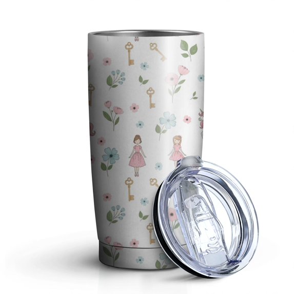 20oz Tumblers Princess Unicorn Flower Pattern Stainless Steel Vacuum Insulated Double Wall Travel Tumbler Cups Mug with Lid and Straw,Cleaning Brush for Cold & Hot Drinks