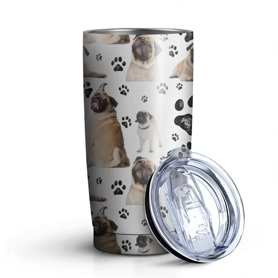 20oz Tumblers Pug and Footprints Stainless Steel Vacuum Insulated Double Wall Travel Tumbler Cups Mug with Lid and Straw,Cleaning Brush for Cold & Hot Drinks