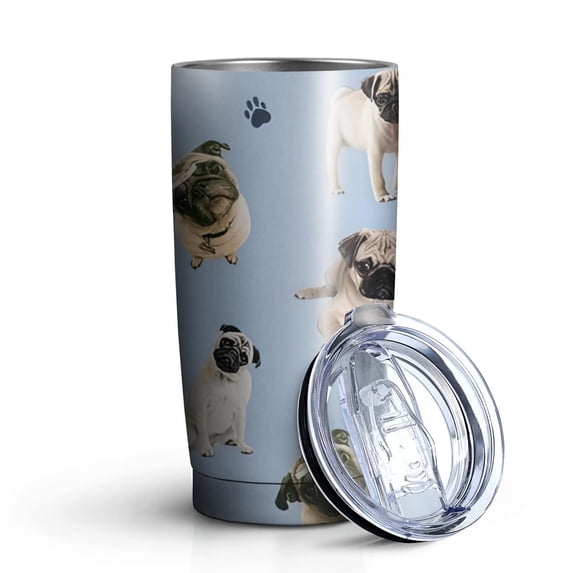 20oz Tumblers Pug and Footprints Stainless Steel Vacuum Insulated Double Wall Travel Tumbler Cups Mug with Lid and Straw,Cleaning Brush for Cold & Hot Drinks