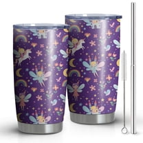 20oz Tumblers Purple Fairy Unicorn Pattern Stainless Steel Vacuum Insulated Double Wall Travel Tumbler Cups Mug with Lid and Straw,Cleaning Brush for Cold & Hot Drinks