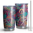 thumbnail image 1 of 20oz Tumblers Purple Pioneer Flower and Paisley Pattern Stainless Steel Vacuum Insulated Double Wall Travel Tumbler Cups Mug with Lid and Straw,Cleaning Brush for Cold & Hot Drinks, 1 of 1