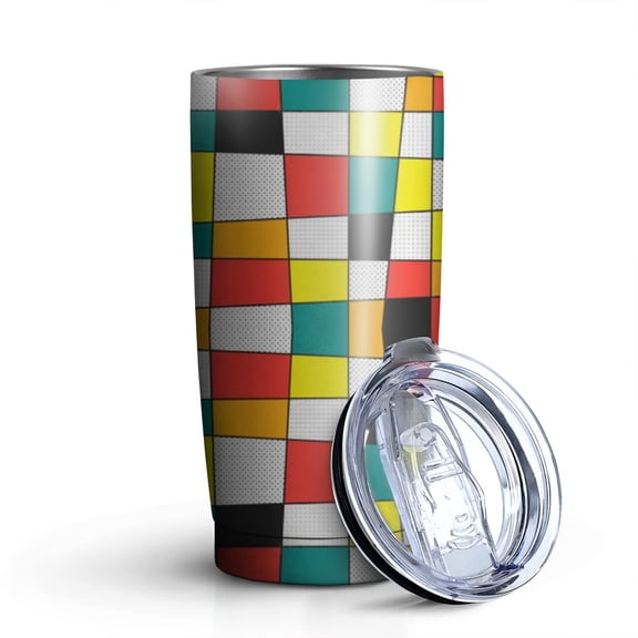 20oz Tumblers Rainbow Checkered Pattern Stainless Steel Vacuum Insulated Double Wall Travel Tumbler Cups Mug with Lid and Straw,Cleaning Brush for Cold & Hot Drinks
