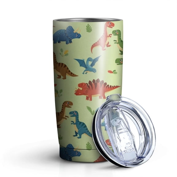 20oz Tumblers Rainbow Dinosaurs Tiny Plants Stainless Steel Vacuum Insulated Double Wall Travel Tumbler Cups Mug with Lid and Straw,Cleaning Brush for Cold & Hot Drinks