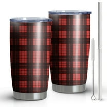 20oz Tumblers Red and Black Christmas Plaid Pattern Stainless Steel Vacuum Insulated Double Wall Travel Tumbler Cups Mug with Lid and Straw,Cleaning Brush for Cold & Hot Drinks