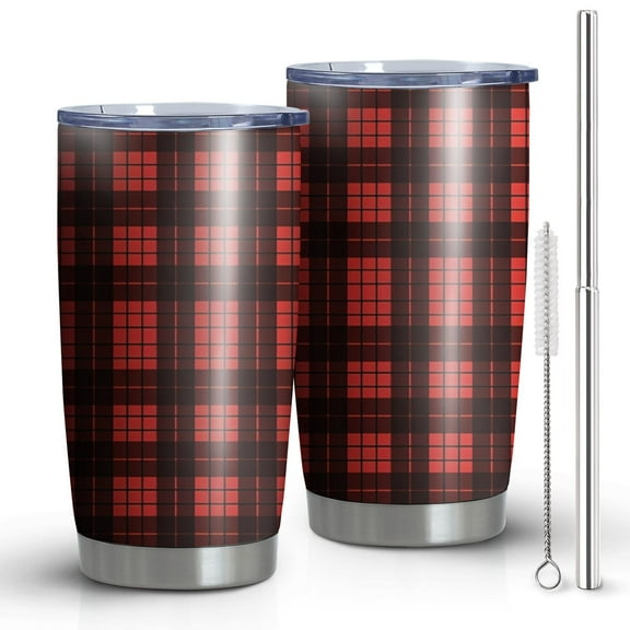 20oz Tumblers Red and Black Christmas Plaid Pattern Stainless Steel Vacuum Insulated Double Wall Travel Tumbler Cups Mug with Lid and Straw,Cleaning Brush for Cold & Hot Drinks