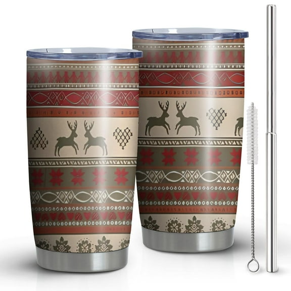 20oz Tumblers Red and Brown Christmas Pattern Stainless Steel Vacuum Insulated Double Wall Travel Tumbler Cups Mug with Lid and Straw,Cleaning Brush for Cold & Hot Drinks