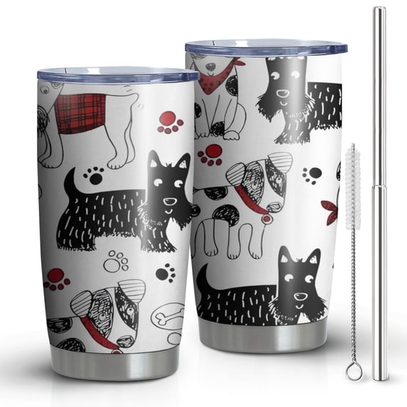 20oz Tumblers Scribble Dogs Stainless Steel Vacuum Insulated Double Wall Travel Tumbler Cups Mug with Lid and Straw,Cleaning Brush for Cold & Hot Drinks