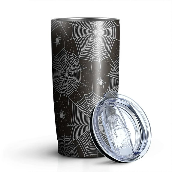 20oz Tumblers Spider Web and Spiders Halloween Pattern Stainless Steel Vacuum Insulated Double Wall Travel Tumbler Cups Mug with Lid and Straw,Cleaning Brush for Cold & Hot Drinks
