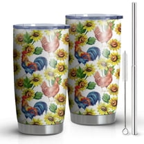 20oz Tumblers Sunflower Chicken Pattern Stainless Steel Vacuum Insulated Double Wall Travel Tumbler Cups Mug with Lid and Straw,Cleaning Brush for Cold & Hot Drinks