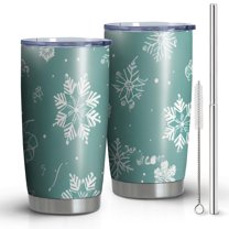 20oz Tumblers Turquoise Christmas Snowflake Pattern Stainless Steel Vacuum Insulated Double Wall Travel Tumbler Cups Mug with Lid and Straw,Cleaning Brush for Cold & Hot Drinks