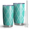 thumbnail image 1 of 20oz Tumblers Turquoise Geometric Quatrefoil Pattern Stainless Steel Vacuum Insulated Double Wall Travel Tumbler Cups Mug with Lid and Straw,Cleaning Brush for Cold & Hot Drinks, 1 of 1