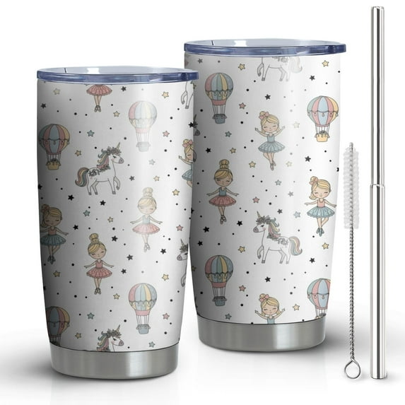 20oz Tumblers White Ballerina Unicorn Pattern Stainless Steel Vacuum Insulated Double Wall Travel Tumbler Cups Mug with Lid and Straw,Cleaning Brush for Cold & Hot Drinks