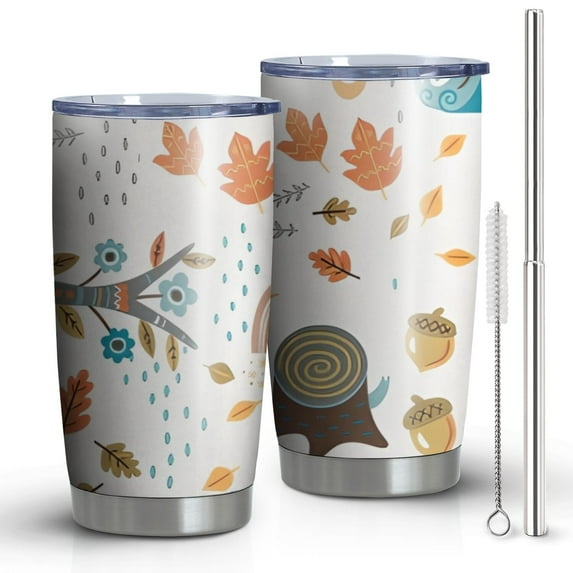 20oz Tumblers White Boho Bohemia Rainbow Autumn Leaves Trees Pattern Stainless Steel Vacuum Insulated Double Wall Travel Tumbler Cups Mug with Lid and Straw,Cleaning Brush for Cold & Hot Drinks
