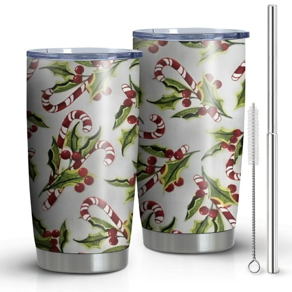 20oz Tumblers White Christmas Candy Cane Pattern Stainless Steel Vacuum Insulated Double Wall Travel Tumbler Cups Mug with Lid and Straw,Cleaning Brush for Cold & Hot Drinks